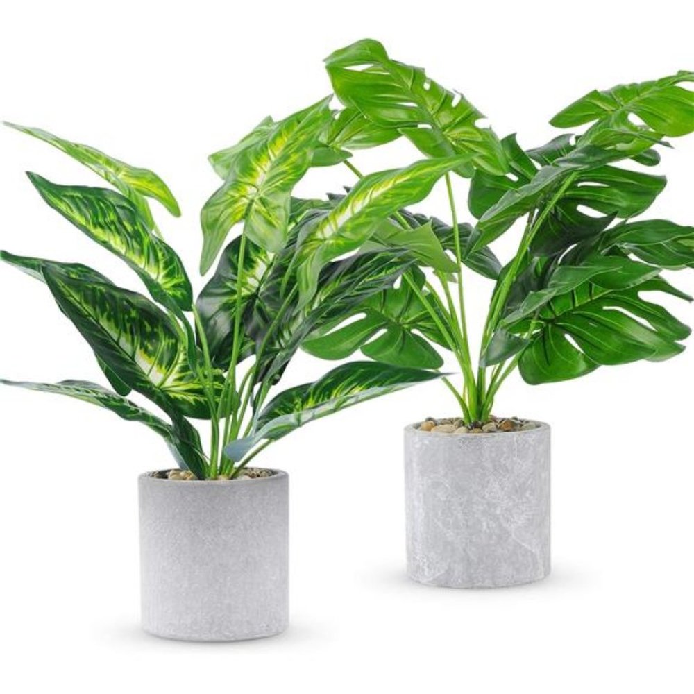 2pcs Fake Plants 16" Faux Plants Artificial Potted Plants Indoor for Home Office